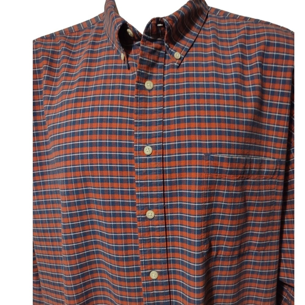 Eddie Bauer Flannel Shirt Men's Size 2XL Orange Blue White Check Plaid Button Up